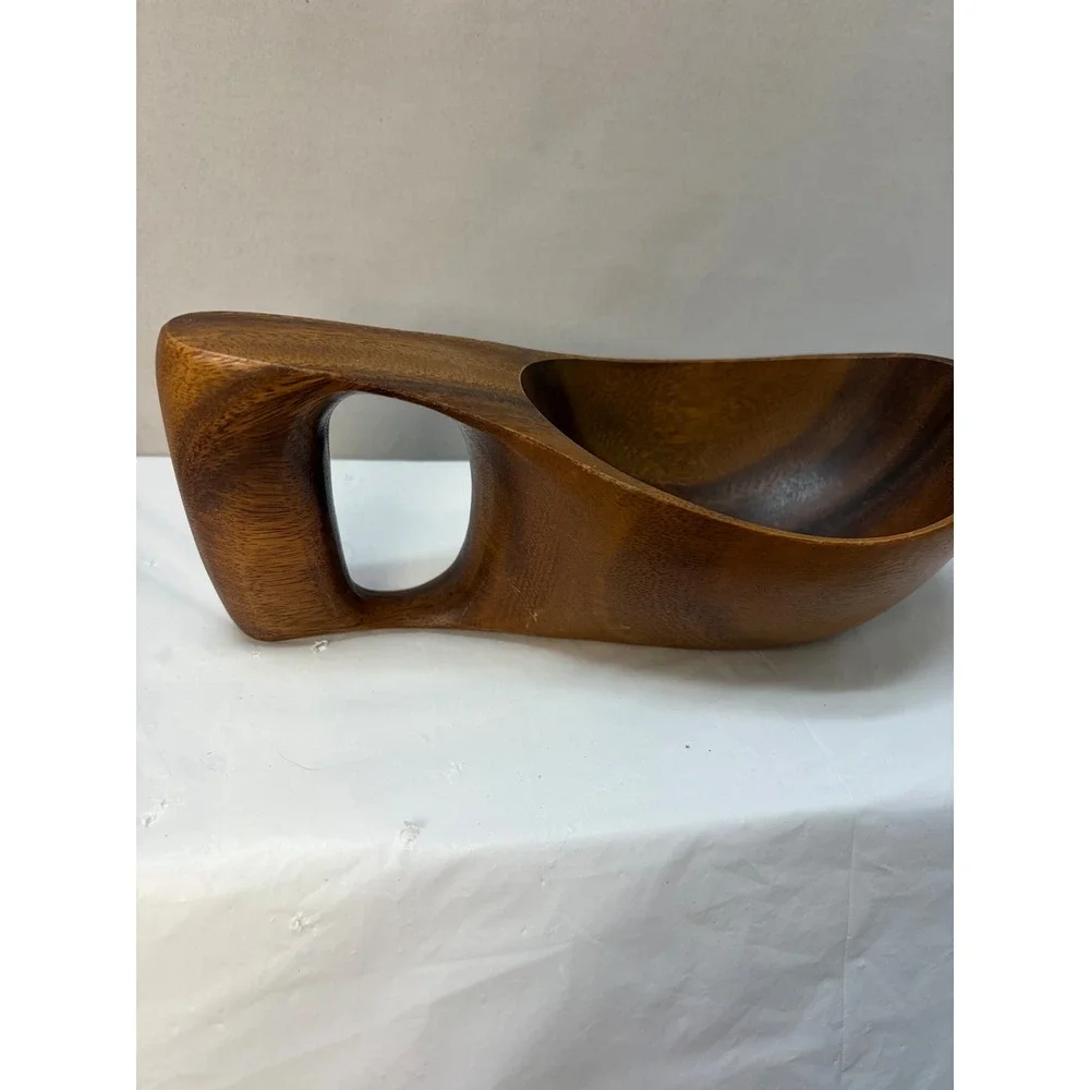 Carabao Brand Philippine Monkey Pod Wood Hand Carved Bowls Set of 3 Vintage